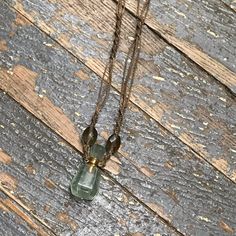 Semiprecious Gemstone Potion Bottle Perfume Oil Necklace Green Flourite Smoky Quartz Artisan Necklace With Adjustable Cord For Healing, Holistic Jewelry With Adjustable Cord For Meditation, Spiritual Necklace With Adjustable Cord, Perfume Necklace, Bottle Perfume, Loose Ends, Gemstone Necklaces, Potion Bottle, Necklace Green