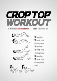 an exercise poster with the instructions for crop top workouts, including exercises to do