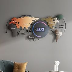 Digital Wall Clock Home Decor, Wall Clock Large, Led Wall Clock, Office Clock, Digital Wall Clock, Living Room Background, Games Room, World Map Wall, Study Space