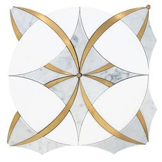 a white and gold tile with an intricate design in the center, on a white background