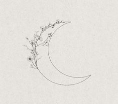 a drawing of a crescent with flowers growing out of the moon's back side