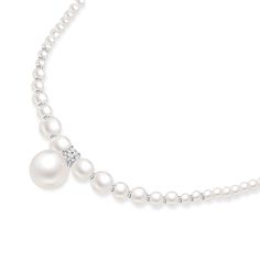 Jeulia Elegant White Pearl Sterling Silver Necklace- Jeulia Jewelry Elegant Sterling Silver Pearl Necklace With Round Beads, Luxury Silver Pearl Embellished Necklace, Elegant Single Strand Necklace, Elegant Necklace With Pearl Drop And Round Beads, Elegant Akoya Pearl Round Bead Necklaces, Timeless Silver Pearl Necklace With Round Beads, Elegant Silver Pearl Necklace For Formal Occasions, Elegant Single Strand Bridal Necklace, Luxury Silver Pearl Chain Necklace