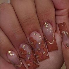 Super Cute And Stylish Ships In 5-10 Business Days Yellow Fall Nails Design, Acrylic Nails With Glitter, Brown French, Nagellack Trends, Long Nail Designs, Girly Acrylic Nails, Cute Acrylic Nail Designs, Her Nails, Flower Yellow