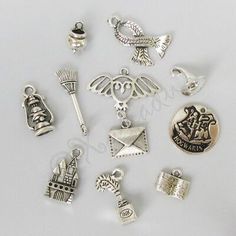 Silver Novelty Charm Necklace, Silver Charms For Craft Supplies As Gifts, Silver Charms For Craft Supplies Gift, Silver Charms Craft Supplies For Gifts, Silver Charms For Craft Supplies And Gift Making, Silver Charms For Craft Supplies In Gift Making, Themed Dangling Charms For Gifts, Nickel-free Silver Charm Necklace For Crafting, Clay Harry Potter