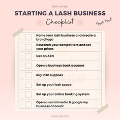 Eyelash Extension Information, Lash Extensions Business Checklist, Lash Extension Advertising Ideas, Start Lash Extension Business, Lash Business Start Up, Lash Business Planner, Eyelash Extensions Business Ideas, Start A Beauty Business, Prep For Lash Appointment