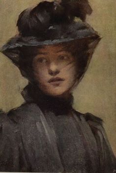 a painting of a woman wearing a hat