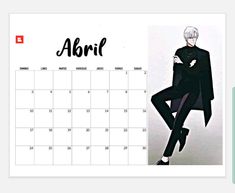 a calendar with an image of a man in a black suit and white shirt on it