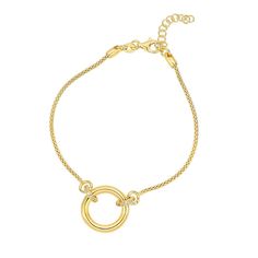 Love the way you look with this 14k gold over sterling silver cubic zirconia circle bracelet. Click on this JEWELRY & WATCHES GUIDE to learn about fit, styles, materials and more! Love the way you look with this 14k gold over sterling silver cubic zirconia circle bracelet. Click on this JEWELRY & WATCHES GUIDE to learn about fit, styles, materials and more! FEATURES Length: 7 in. + 1-in. extender Clasp: lobster-claw Nickel free Metal: sterling silver Plating: 14k gold Finish: polishedSTONE DETAILS Stone type: cubic zirconia Shape: round Setting: pave Gemstones may have been treated to enhance their appearance. Special care may be required. Please visit our Gemstone Treatment & Special Care Guide for more information. Size: 6-7" ADJ. Color: Gold Tone. Gender: female. Age Group: adult. Gold Cubic Zirconia Bracelet With Adjustable Chain, Yellow Gold Cubic Zirconia Chain Bracelet, Yellow Gold Round Charm Bracelet For Everyday Wear, Gold Cubic Zirconia Round Charm Bracelet, Gold Cubic Zirconia Charm Bracelet, Yellow Gold Round Charm Bracelet, Everyday Yellow Gold Round Charm Bracelet, Hypoallergenic Round Gold Bracelet, Everyday Gold Plated Diamond Bracelet