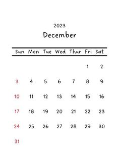 a calendar with the month of december on it