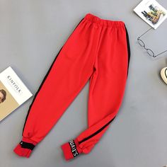 FREE SHIPPING Women High Waist Letter Embroidery Pants JKP3307 Fall Letter Print Sweatpants, Stretch Pants With Letter Print For Winter, Trendy Letter Print Pants For Winter, Trendy Pants With Letter Print For Winter, Trendy Winter Pants With Letter Print, Spring Stretch Sweatpants With Letter Print, Trendy Red Sweatpants For Spring, Red Stretch Sweatpants For Spring, Casual Stretch Pants With Letter Print