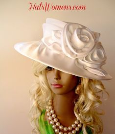 Glamorous Satin Designer Fashion Hat. Choose A Color To Match Your Wardrobe. Elegant Fitted Wedding Headpieces, Elegant Fitted Cloche Hat For Church, Elegant Fitted Costume Hats For Weddings, Fitted Wedding Hat For Spring, Spring Wedding Costume Hat With Flat Brim, Fitted Mini Hats With Short Brim For Wedding, Fitted White Hats For Weddings, Adjustable Cloche Wedding Hat, Elegant Summer Ceremony Costume Hats And Headpieces