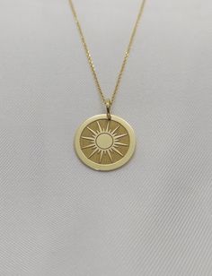 WE SHIP ALL PARCELS IN ONE BUSINESS DAY FOR FREE AND PROVIDE THE SPEEDIEST DELIVERY! Engraved Sun Design Necklace - Sun Pendant Necklace - Handmade Sun Gold Jewelry - Engraved Sun Gold Necklace Engraved Sun Pendant Necklace made out of 14K Solid Gold. Available only in Yellow Gold finish. An elegant piece of jewelry that is a perfect gift to yourself and your loved ones. Add your engraved personalization at the back of the pendant. Contact us with a clear vector design. Dimensions : Small - 13x1 14k White Gold Filled Necklaces, 14k Gold Round Charm Necklace, Tarnish Resistant, 14k Gold Tarnish Resistant Charm Necklace, Round 14k Gold Filled Yellow Gold Necklaces, Round Yellow Gold 14k Gold-filled Necklaces, Yellow Gold 14k Gold-filled Round Necklaces, Yellow Gold 14k Gold-filled Round Necklace, Yellow Gold Round Necklace In 14k Gold Filled, 14k White Gold Round Charm Necklaces