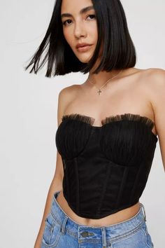 Tulle Lace Up Back Corset Top | Nasty Gal Summer Party Corset With Sweetheart Neckline, Chic Summer Tube Top For Prom, Spring Tube Top With Corset Back And Sweetheart Neckline, Chic Summer Tube Top With Boned Bodice, Chic Bandeau Tube Top With Boned Bodice, Spring Prom Tube Top, Summer Prom Tube Top With Sweetheart Neckline, Chic Boned Bodice Bandeau Tube Top, Summer Club Corset With Sweetheart Neckline