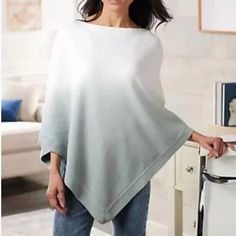 Barefoot Dreams Cozychic Ultra Lite Ombre Waterfall Ocean Breeze Poncho Size Os New With Tags! Cozying Up In A Buttery-Soft Layer Sounds Like A Delicious Way To Start Your Morning... Or A Decadent Way To Ring In The Afternoon. Any Time Or Reason You Drape It On, This Cozychic Poncho Offers Lightweight Warmth And Panache. Whether You're Reading In The Sunroom Or Popping Out To Grab Coffee, It's That Kind Of Layering Piece That Instantly Transforms Your Head-To-Toe, Making It Look A Touch More Sop Beach Poncho, Cowl Neck Poncho, Grey Poncho, Turtleneck Poncho, Fringed Poncho, Grey Turtleneck, Poncho Style, Knitted Poncho, Poncho Sweater