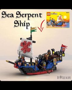 a lego boat with an image of a pirate ship on it