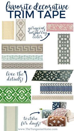 different types of decorative trim tape are shown in this graphic style, and the text below reads