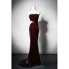 Burgundy Sequin Cutout Evening Dress with Floral Appliqué - Elegant Red Evening Gown Plus Size - WonderlandByLilian Burgundy Evening Dress For Wedding, Burgundy Evening Dress For Wedding Or Prom, Burgundy Evening Dress For Wedding And Prom, Burgundy Evening Dress For Wedding And Prom Season, Burgundy Evening Dress With Sweep Train, Burgundy Floor-length Wedding Gown, Burgundy Formal Gown With Sweep Train, Formal Burgundy Gown With Sweep Train, Burgundy Gown With Sweep Train For Formal Occasions