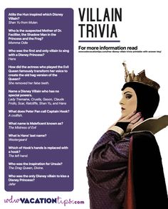 an advertisement for the villain trivia show with a woman wearing a crown on her head