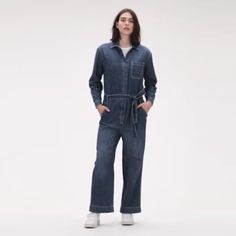 Brand New W/Tag 100% Cotton Shoulder 19" Arm Pit To Arm Pit 23.5" Waist 42" Inseam 25" Non-Stretch Denim. Straight Silhouette With A Relaxed Fit. Easy Through The Hip And Thigh. Wide Leg Opening Hits Above The Ankle. #519734 Fitted Blue Denim Jumpsuit With Belt, Full-length Denim Jumpsuit For Spring Workwear, Casual Denim Jumpsuit With Belt Loops For Work, Denim Jumpsuit With Belt Loops For Workwear In Spring, Spring Denim Jumpsuit For Work With Belt Loops, Spring Denim Jumpsuit With Belt Loops For Work, Belted Denim Jumpsuit For Workwear, Casual Blue Denim Jumpsuit With Belt Loops, Tencel Pants