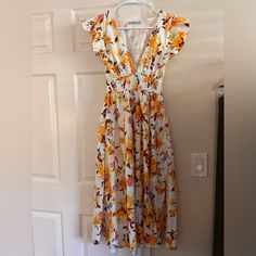 Never Worn Midi Dress With Sleeves, Abercrombie Fitch, Flutter Sleeve, Midi Dress, Orange, Womens Dresses, Dresses, Women Shopping