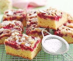 several pieces of cake on a cooling rack