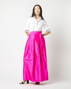 Pleated Wrap Skirt in Magenta Silk Shantung Silk Gathered Flared Skirt, Pleated Voluminous Silk Skirt, Pink Relaxed Silk Skirt, Luxury Red Silk Skirt, Majenta Skirt, Bra Alternatives, Karate Belt, Ann Mashburn, Rebecca Vallance