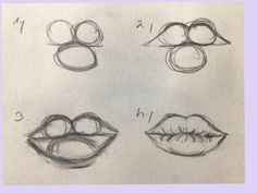 four different types of lips drawn in pencil