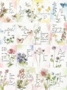 an image of flowers and butterflies on a watercolor background with words that say,