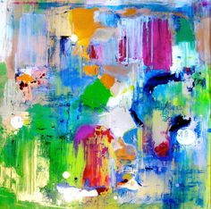 an abstract painting with many colors and shapes