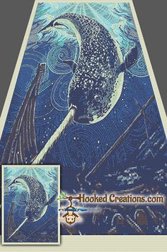 a cross stitch pattern with a whale on it's back and the words hooked creations com written below