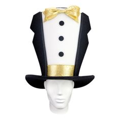 This Gala Tuxedo Hat will definitely make you stand out at your next Party, Hora Loca, Wedding, Corporate Event, Birthday, Quinceanera, or Halloween Party! It can be used as a wedding hats, top hats, photo booth props, or a party favor. Adjustable Costume Hats For Kentucky Derby Themed Events, Novelty Hats For Carnival Themed Events, Novelty High Crown Costume Hats For Parties, Adjustable Tall Crown Costume Hats For Party, Adjustable Novelty Costume Hats And Headpieces For Party, Adjustable Tall Crown Hats For Party, Adjustable Novelty Costume Hats For Parties, Gatsby Style Costume Hat For Kentucky Derby Party, Novelty Top Hat For Halloween Party