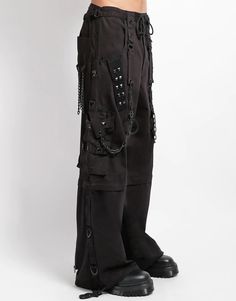 TRIPP NYC - LOCK UP PANT Black Edgy Cargo Pants For Cosplay, Gothic Black Cargo Pants For Alternative Fashion, Gothic Bottoms With Cargo Pockets For Streetwear, Gothic Riveted Bottoms For Streetwear, Gothic Rivets Bottoms For Streetwear, Black Riveted Bottoms For Concert, Black Bottoms With Rivets For Concert, Gothic Black Bottoms With Belt Loops, Black Punk Bottoms With Rivets