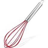 a red wire whisk on a white background