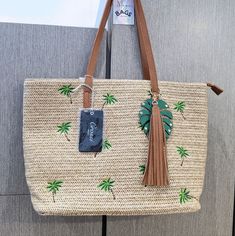 Super Cute Palm Tree Embroidery Straw Tote Bag By Grossi New York Comes With A Cute Leaf & Tassel Keychain Details Brand New With Tags Offers Welcome Palm Tree Embroidery, Tree Embroidery, Straw Tote Bag, Tassel Keychain, Straw Tote, Womens Tote Bags, Palm Tree, Palm Trees, Straw