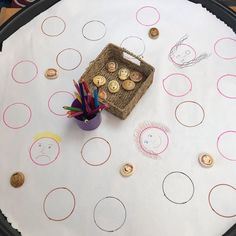 a white table topped with lots of different types of crafting supplies and buttons on it