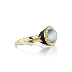 Elliptic Pearl and Diamond Cocktail Ring Quiet Beauty, Diamond Cocktail Ring, Diamond Cocktail Rings, Date Dinner, Enamel Ring, Pearl Grey, Pearl Ring, Cocktail Ring, Cocktail Rings