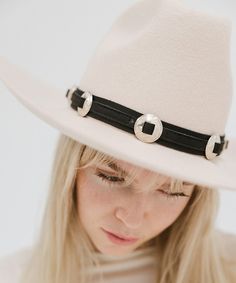 Add a touch of western vibes to any of your Gigi Pip looks! Whether you're looking to trim a traditional western style hat or a simply classic silhouette, adding the Genuine Leather Western Band to your look gives just enough to acknowledge country vibes while still having the ability to be versatile + vibe with any style you're channeling that day. + Pro Tip: Layer different band textures, colors + widths together to create your ultimate band stack! There are no rules when it comes to trimming Western Adjustable Hats For Fall, Adjustable Western Hat Bands For Fall, Classic Fedora With Curved Brim For Festivals, Wide Brim Concho Hat For Rodeo, Classic Flat Brim Hat Band For Festivals, Classic Wide Brim Fedora For Festivals, Western Hat With Concho And Flat Brim, Western Flat Brim Hat With Concho, Flat Brim Concho Hat For Rodeo