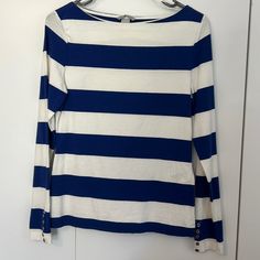 Nwot Boat Neck Tee With Silver Metal Buttons On The Sleeves. White Nautical Tops For Spring, Spring Nautical Cotton Tops, White Nautical Crew Neck Top, H&m Striped Tops, Blue Nautical Cotton Tops, Nautical Style Long Sleeve Summer Tops, Nautical Long Sleeve Tops For Summer, H&m White Long Sleeve Top, White Long Sleeve Top From H&m