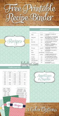 the free printable recipe binder is shown