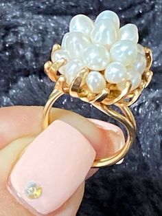 "VINTAGE GORGEOUS 14K YELLOW GOLD PEARL CLUSTER STATEMENT RING 9.5 GRAMS REALLY STUNNING! Ring features 18 multi sized pearls set in heavy solid 14K yellow gold setting! Size 5.75 Ring face measures approximately 1\" x 3/4\" Please message me with any questions Shipped insured in a gift box! I guarantee item to be exactly as described and pictured." Antique Gold Cluster Ring For Anniversary, Estate Yellow Gold Wedding Jewelry, Estate Style Yellow Gold Ring, Vintage Gold Cluster Ring Hallmarked, Antique 14k Gold Pearl Wedding Ring, Victorian Style Gold Cluster Ring For Anniversary, Formal Gold Pearl Ring With 17 Jewels, Gold Pear-shaped Cluster Ring Gift, Antique 14k Gold Pearl Ring For Anniversary