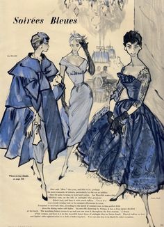 three women in evening dresses from the 1950's and 1950s's fashions