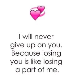 a quote that says i will never give up on you because losing you is like losing a part of me