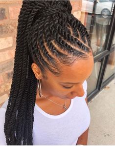 Cornrows With Individual Braids, Jamaican Braids, High Ponytail Cornrows, Summer Braids For Black Women, Cornrow Ideas, Ghana Braid Styles, Twisted Braid, Halo Braids, Cornrow Ponytail