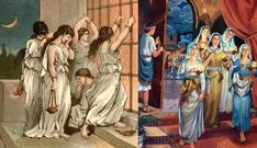 two different pictures of women in ancient dress