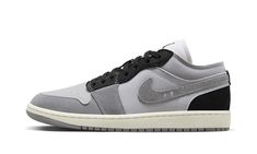 The Air Jordan 1 Mid SE Craft "Cement Grey" is a colorway of the lifestyle shoe with a neutral look.  A versatile sneaker, the “Cement Grey” features a white canvas construction with Cement Grey and light grey suede overlays.  A black canvas Swoosh is seen either side of the sneaker.  A tonal “Wings” logo is embroidered on the heel overlay.  An aged, Sail-colored rubber midsole and black rubber outsole complete the look.  Release date: August 29, 2023 Nike Jordan 1 Low, Jordan 1 Lows, Jordan 9 Retro, Jordan Model, Air Jordan 1 Mid Se, Nike Air Jordan 1 Low, Black Cement, Cement Gray, Nike Air Jordan 1