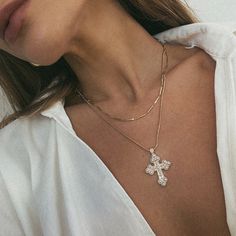 Roman Inspired Cross Necklace with a Pearl Detailing Made of 18K Gold Plated Brass + Pearl Measures 18"+2" Independent Designers Fashion, Style Guides, Cross Necklace, 18k Gold, Gold Plate, Brass, Gold