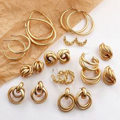 Gold Round Geometric Drop Statement Earrings | Uniqistic.com قلادات متدلية, Geometric Statement Earrings, Style Moodboard, Earring Fashion, Retro Fashion Women, Hoop Earrings Style, Color Earrings, Alloy Earrings, Statement Drop Earrings