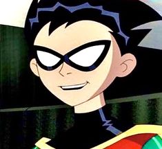 an animated image of a man with black hair wearing a batman mask and green cape