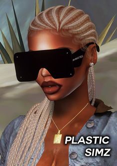 a woman wearing sunglasses and braids with the words plastic simz on her face