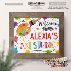 an image of a sign that says welcome to alexa's art studio on it